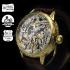 Vintage Men's Wristwatch Gold Skeleton with Stones & Original Zenith 1912 Movement, Craft Engraved Case, Hunting Style