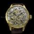 Vintage Men's Wristwatch Gold Skeleton with Stones & Original Zenith 1912 Movement, Craft Engraved Case, Hunting Style